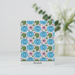 Carte Postale Floral sans couture motif bleu & rose personnalisé