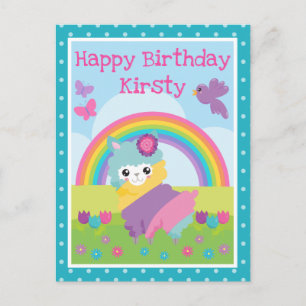 Carte Postale Floral Spring Rainbow Llama & Rainbow Birthday