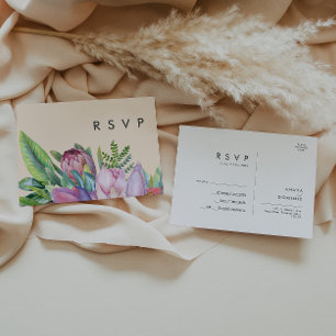 Carte Postale Floral tropical coloré Peach Wedding RSVP
