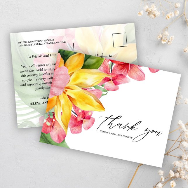 Carte Postale Floral Tropical Moderne élégante Destination Maria (Floral Tropical Modern Elegant Destination Wedding Postcard)