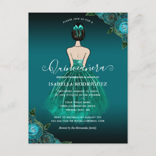 Carte Postale Floral Turquoise Princess Gold Anniversaire Quince
