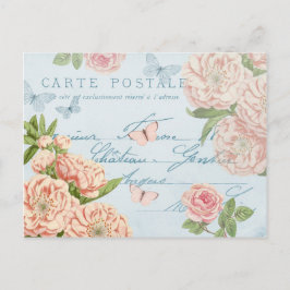 Carte Postale Floral vintage summer pastel postcard w/ roses