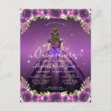 Floral Violet foncé Or Glam Princesse Quinceanera