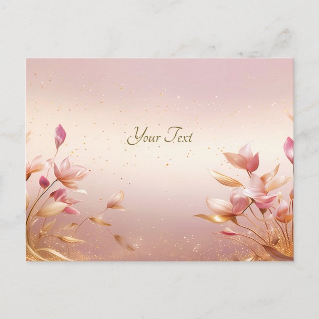 Carte postale florale aux feuilles dorées roses (Devant)