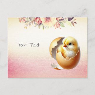 Carte postale florale de poussin qui éclot