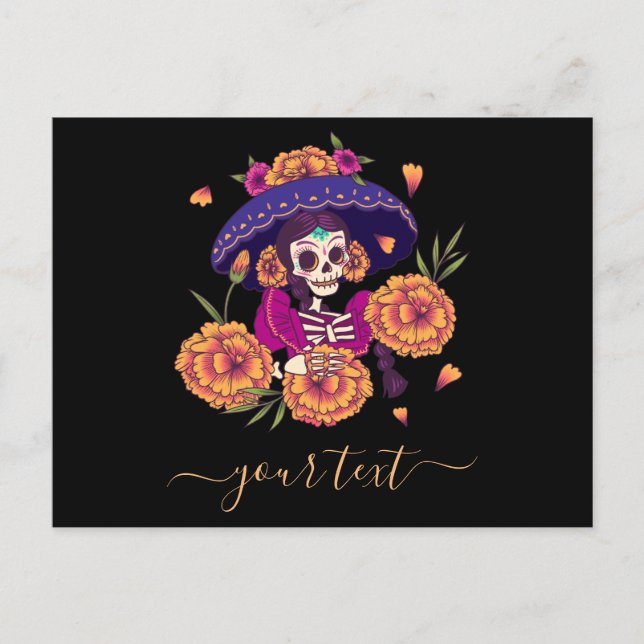 Carte postale Florale Lady Skeleton Dia de los Mue (Devant)