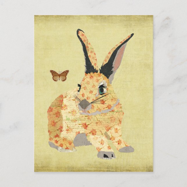 Carte postale florale minable de lapin (Devant)