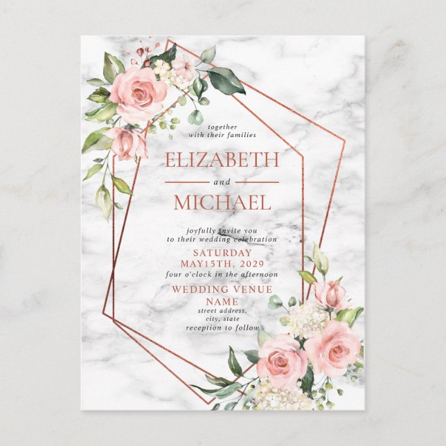 Carte postale florale rose géométrique en cuivre (Devant)