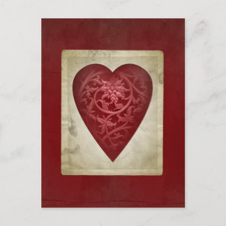 Carte postale florale rouge vintage de coeur de