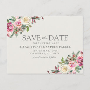 Carte Postale Florales Blanches Roses Enregistrer La Date