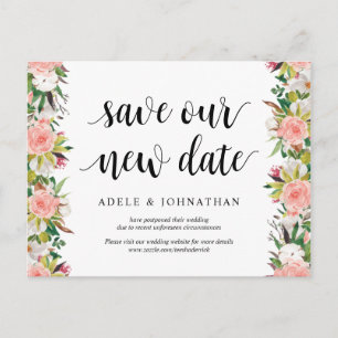 Carte Postale Florales blanches, Sauvez notre nouvelle date, Rep