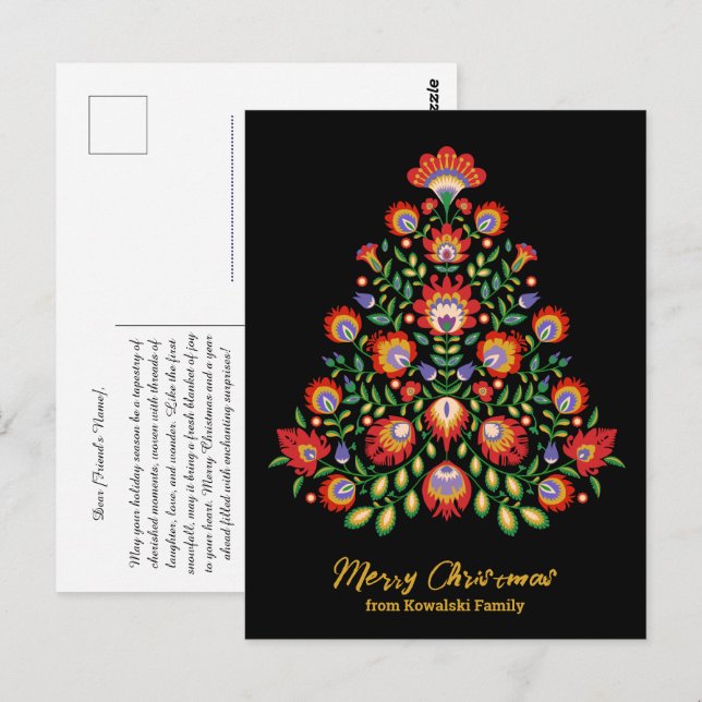 Carte Postale Florales enchantées : Noël inspiré du folklore (Devant / Derrière)