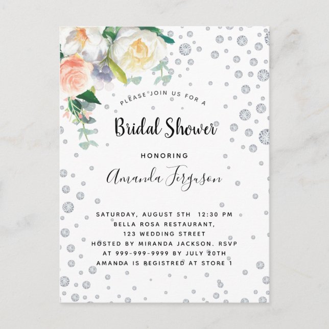 Carte Postale Florals rose blanche or glamour douche nuptiale (Devant)
