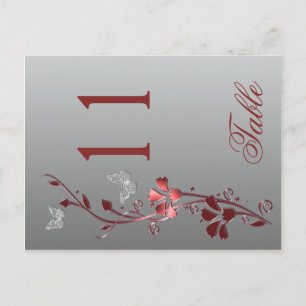 Carte Postale Flore d'argent rouge avec papillons Numéro de tabl