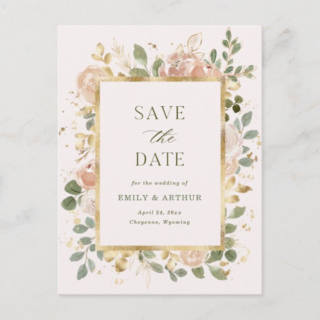 Carte Postale Flore floue et neutre | Mariage Enregistrer la dat (Devant)