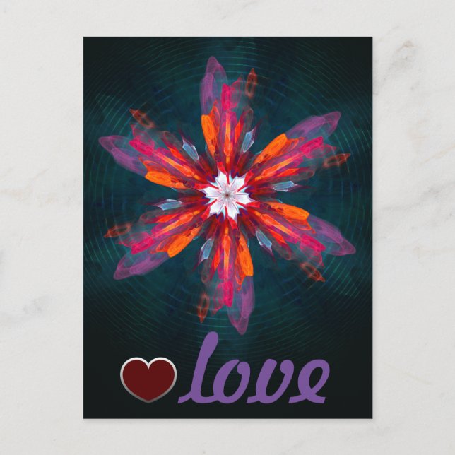 Carte Postale Flore Mandala Flowers Orange Red Blue Abstract (Devant)