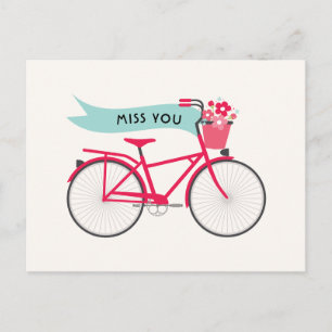 Carte Postale Flore Vélo rose Miss You Custom