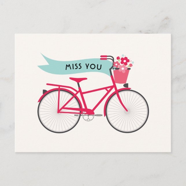 Carte Postale Flore Vélo rose Miss You Custom (Devant)