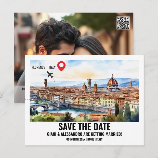 Carte Postale Florence aquarelle photo enregistrer la date Itali (Devant / Derrière)