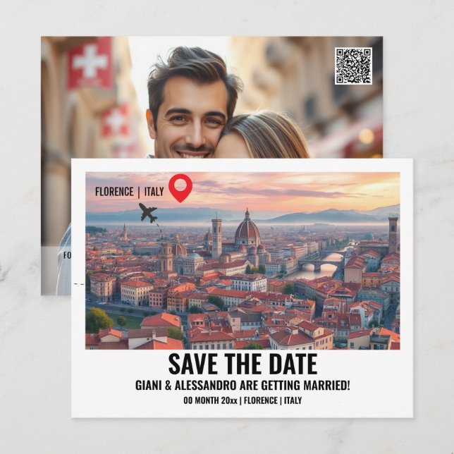 Carte Postale Florence Italie aquarelle photo enregistrer la dat (Devant / Derrière)