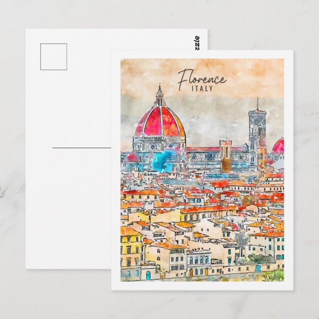 Carte Postale Florence Italie Travel Place Aquarelle (Devant / Derrière)