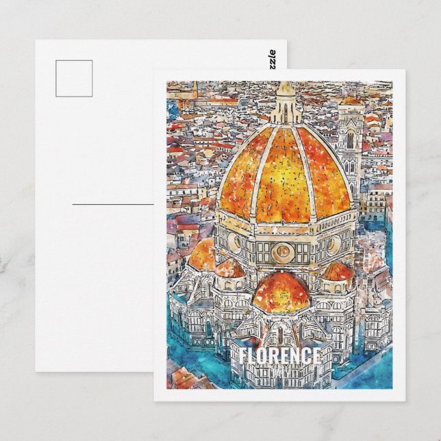 Carte Postale Florence Italie Travel Place Aquarelle (Devant / Derrière)