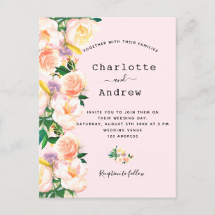 Carte Postale Flores d'or rose rose rose pâle élégant mariage