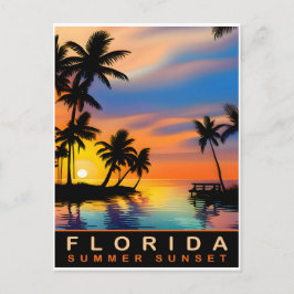 Carte Postale Floride, coucher de soleil d'été avec palmiers, vo