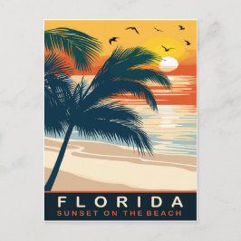 Carte Postale Floride, coucher de soleil sur la plage, voyage