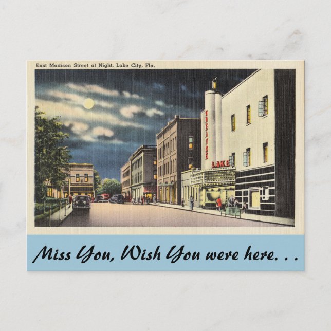 Carte Postale Floride, Lake City, East Madison St. la nuit. (Devant)