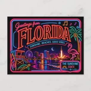 Carte Postale Floride Neon État Rétro Vintage
