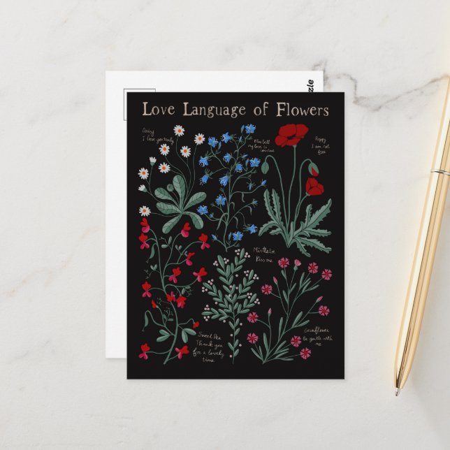 Carte Postale Floriographe Amour langue des fleurs botanique (Devant/Arrière en situation)