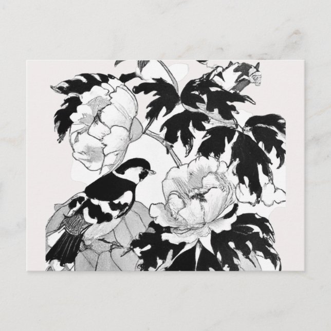 Carte postale Flower Bird noir et blanc (Devant)