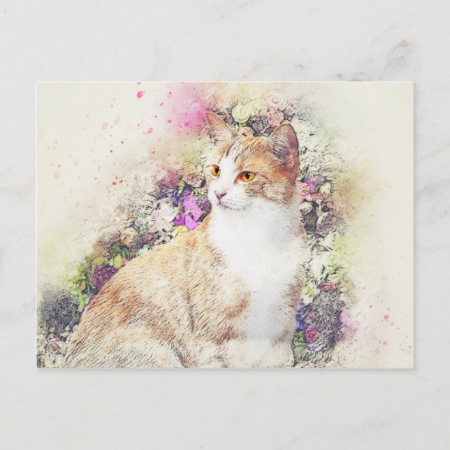 Carte Postale Flower Garden Kitty | ABSTRAIT | Aquarelle (Devant)