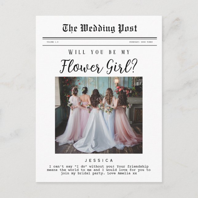 Carte Postale Flower Girl Proposition, Journal de la fête de la  (Devant)