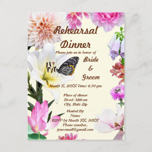 Carte Postale Flowers & Butterfly Rehearsal Dinner Postcard