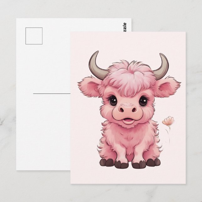 Carte Postale Fluffy Rose Highlands Scottish Cow (Devant / Derrière)