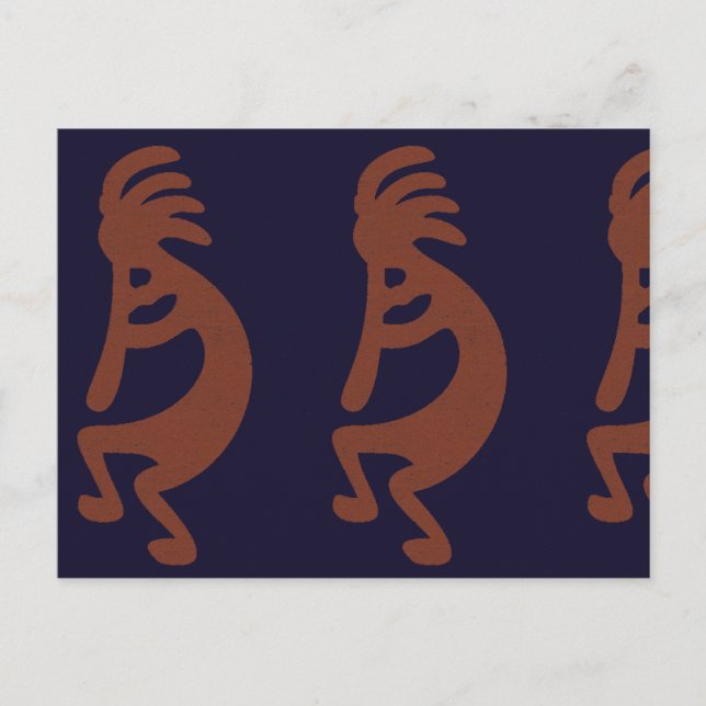Carte Postale Flûte Jouer Kokopelli Figure - Bleu sur rouille Ro (Devant)