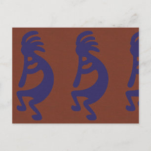 Carte Postale Flûte Jouer Kokopelli Figure - Bleu sur rouille Ro