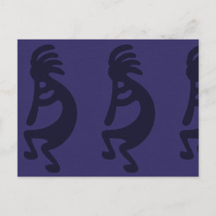 Carte Postale Flûte Jouer Kokopelli Figure - Noir sur Bleu