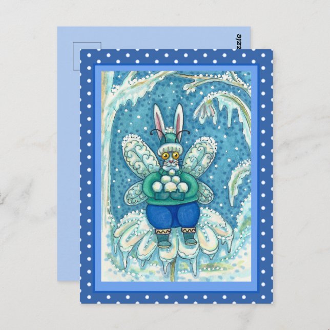 CARTE POSTALE FLUTTERBUN HIVER WONDERLAND, FUNNY BUNNY RABBIT (Devant / Derrière)