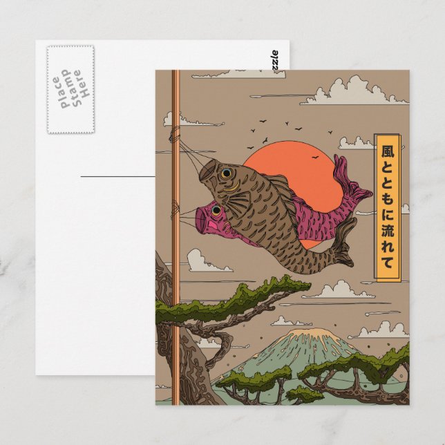 Carte Postale Flux avec le Vent Koinobori (Devant / Derrière)