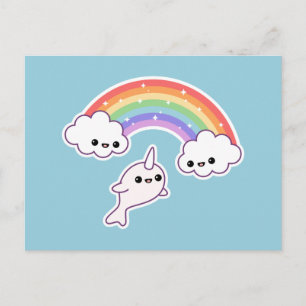 Carte Postale Flying Narwhal avec arc-en-ciel