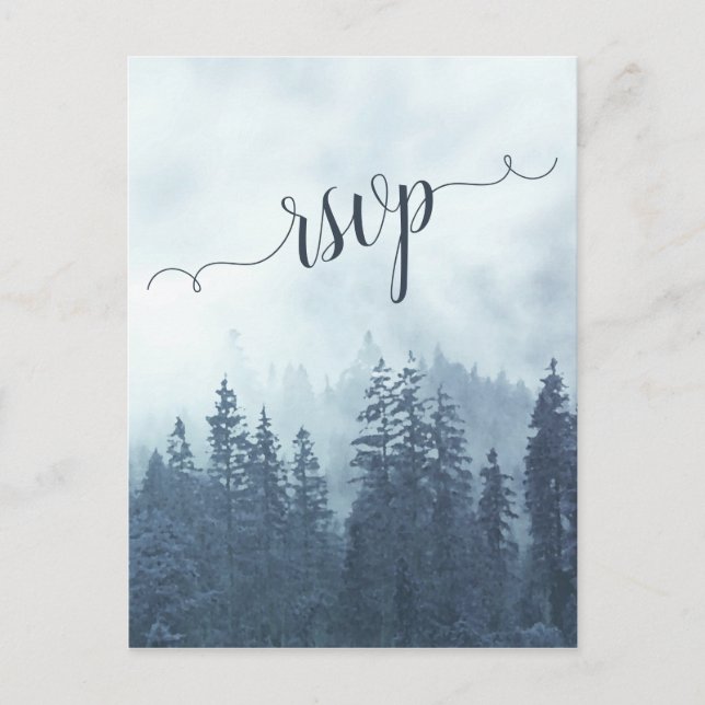 Carte Postale Foggy Mountains Blue Pine Forest Wedding RSVP (Devant)