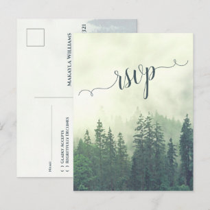 Carte Postale Foggy Mountains Green Pine Forest Wedding RSVP
