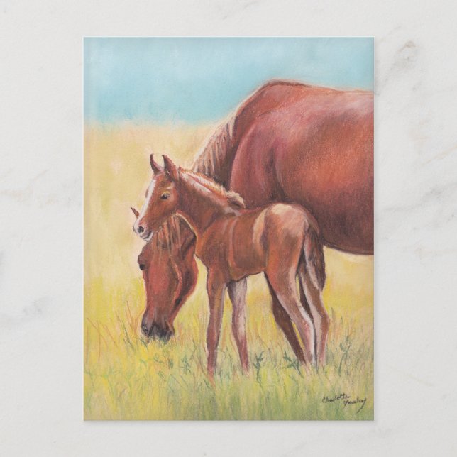 Carte postale Foin et Mare Horse Art (Devant)