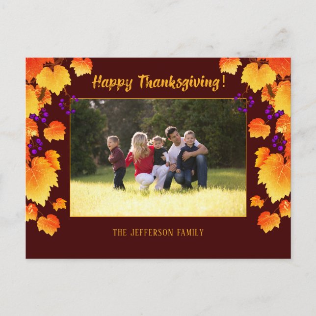 Carte Postale Foliage d'automne de Thanksgiving Orange Gold Feui (Devant)