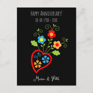 Carte Postale Folk portugais anniversaire de mariage fleuri