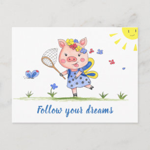Carte Postale Follow Your Dreams//Funny Piglet