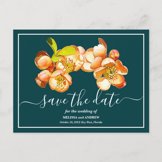 Carte Postale Fond de teinte sarcelle orange coing Save The Date (Devant)